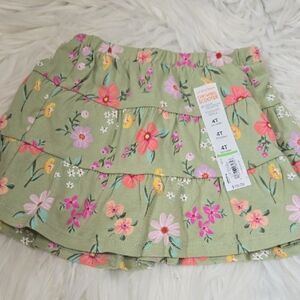 Jumping Beans Girls Floral Tiered Skirt - Green and Pink- size 4T